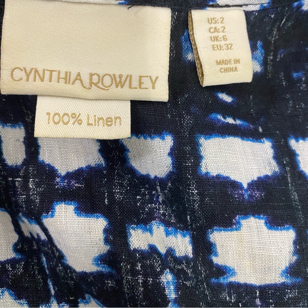 Cynthia Rowley‎ 100% Linen Sleeveless Shift Dress, Size 2, Tie Dye Blue White - Picture 4 of 4